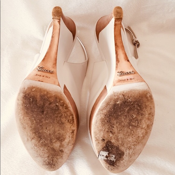 GUCCI WHITE Wedge & Wood High Heels Open Toe - Picture 7 of 8